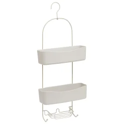 Soporte para ducha beige metálico con 2 ganchos