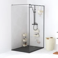 Soporte para ducha beige metálico con 2 ganchos