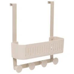 Soporte para ducha beige metálico con 4 ganchos