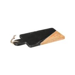 Tabla de servir negra de mármol y madera 30x15cm