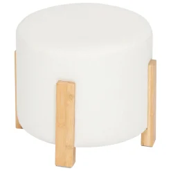 Taburete BANSA blanco con patas de bambú