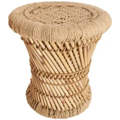 Taburete beige de bambú y cuerda 32Cm
