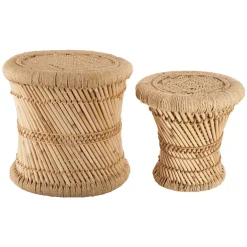 Taburete beige de bambú y cuerda 38cm