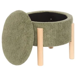 Taburete con almacenaje ELKI chenilla verde caqui