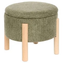 Taburete con almacenaje ELKI chenilla verde caqui