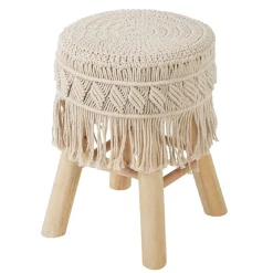 Taburete De Macramé Patas Madera 32x42Cm