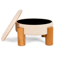 Taburete SISTELO beige de chenilla y mdf