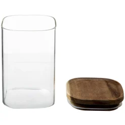 Tarro de vidrio con tapa de madera acacia 0.9L