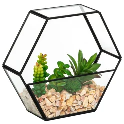Terrario de metal negro c/plantas artificiales PIA