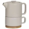 Tetera+Taza Cerámica Rosa C/Base Bambú
