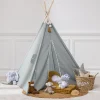 Tienda Tipi Azul Pompones 120x120x160Cm