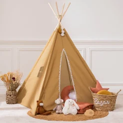 Tienda Tipi Ocre Pompones 120x120x160Cm