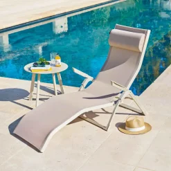 Tumbona plegable DECIMA de aluminio beige
