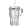 Vaso de vidrio con tapa y pajita 430ml