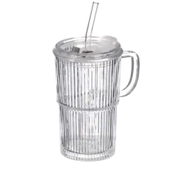 Vaso de vidrio con tapa y pajita 430ml