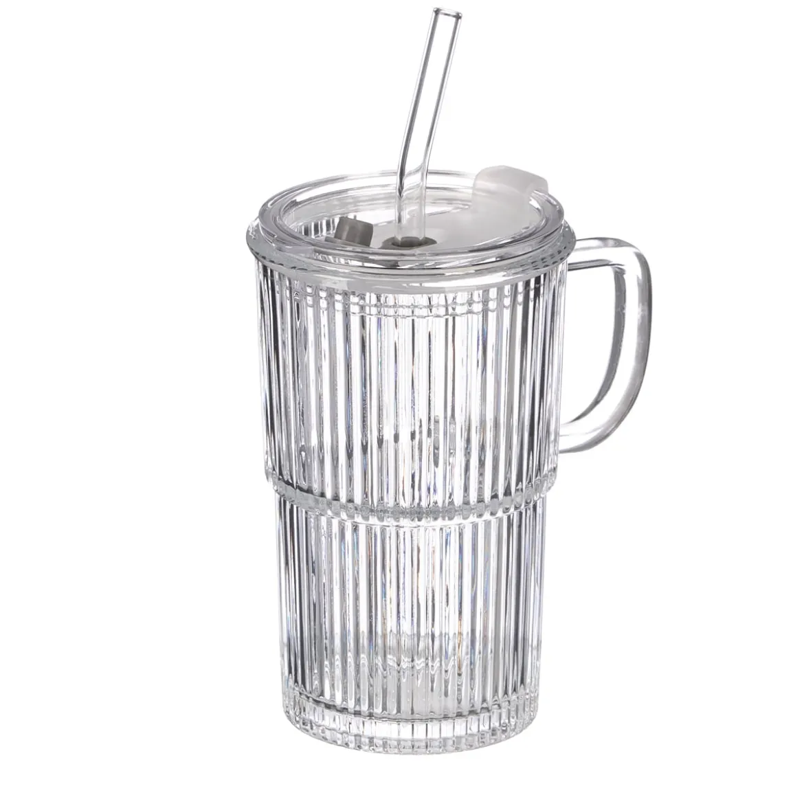 Vaso de vidrio con tapa y pajita 430ml