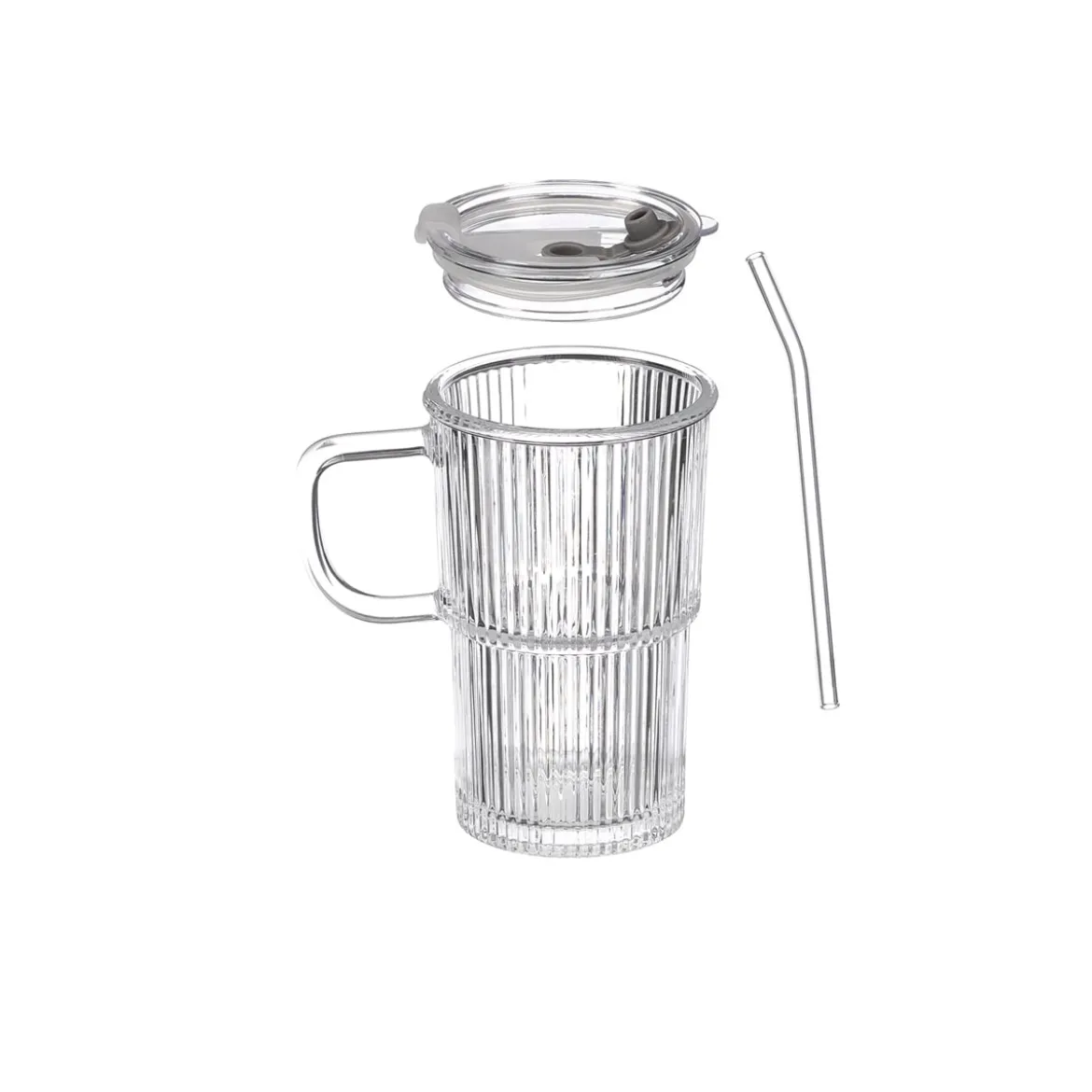 Vaso de vidrio con tapa y pajita 430ml